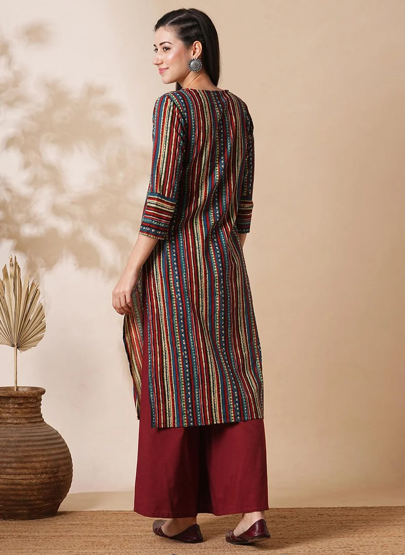 globus  Globus Women Maroon Printed Regular Pure Cotton Straight Kurta With Palazzos for Women | Best Price UAE